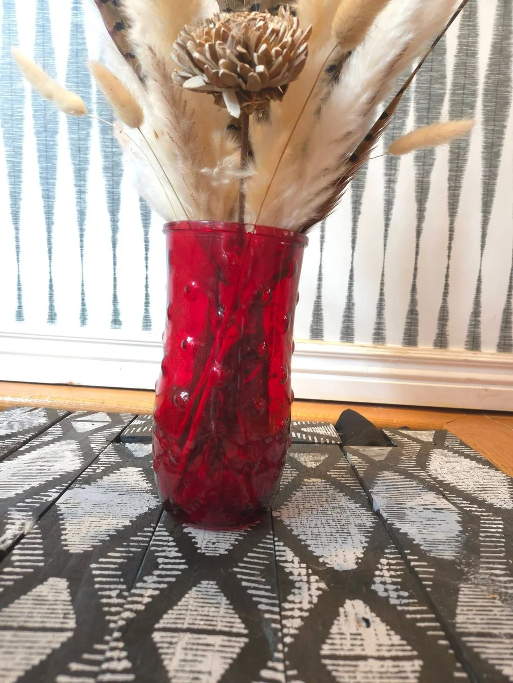 Decorative Red Glass Vase Floral Arrangement NOT Included